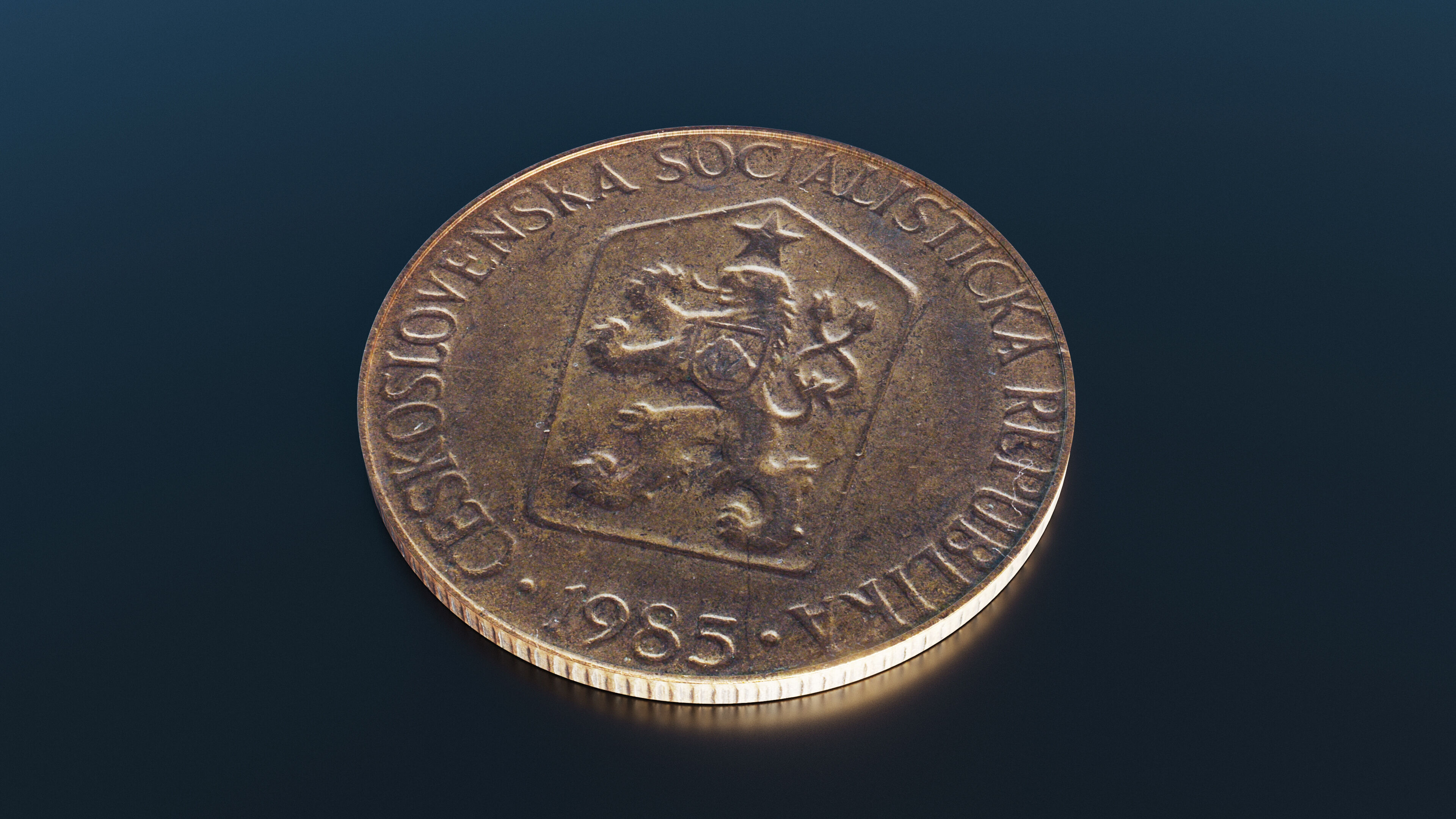 One Koruna coin Low-poly 3D model_4