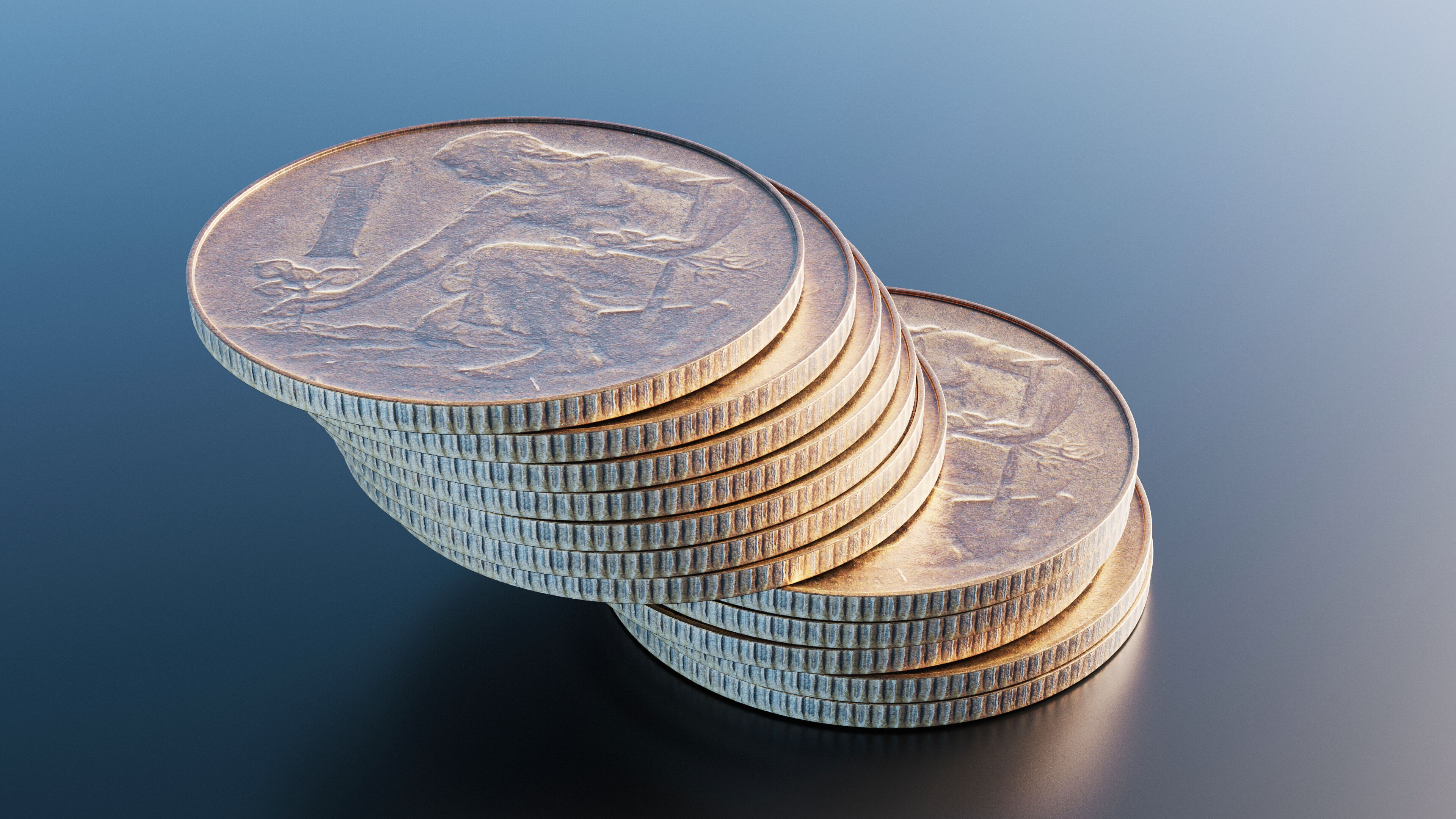 One Koruna coin Low-poly 3D model_7