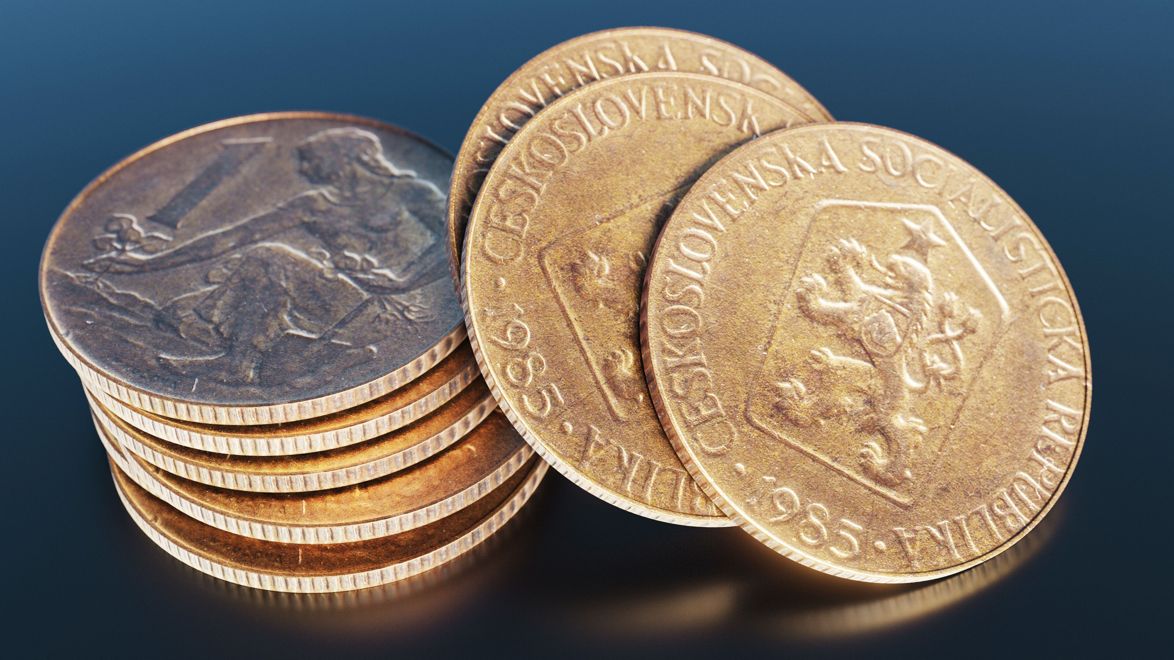 One Koruna coin Low-poly 3D model_2