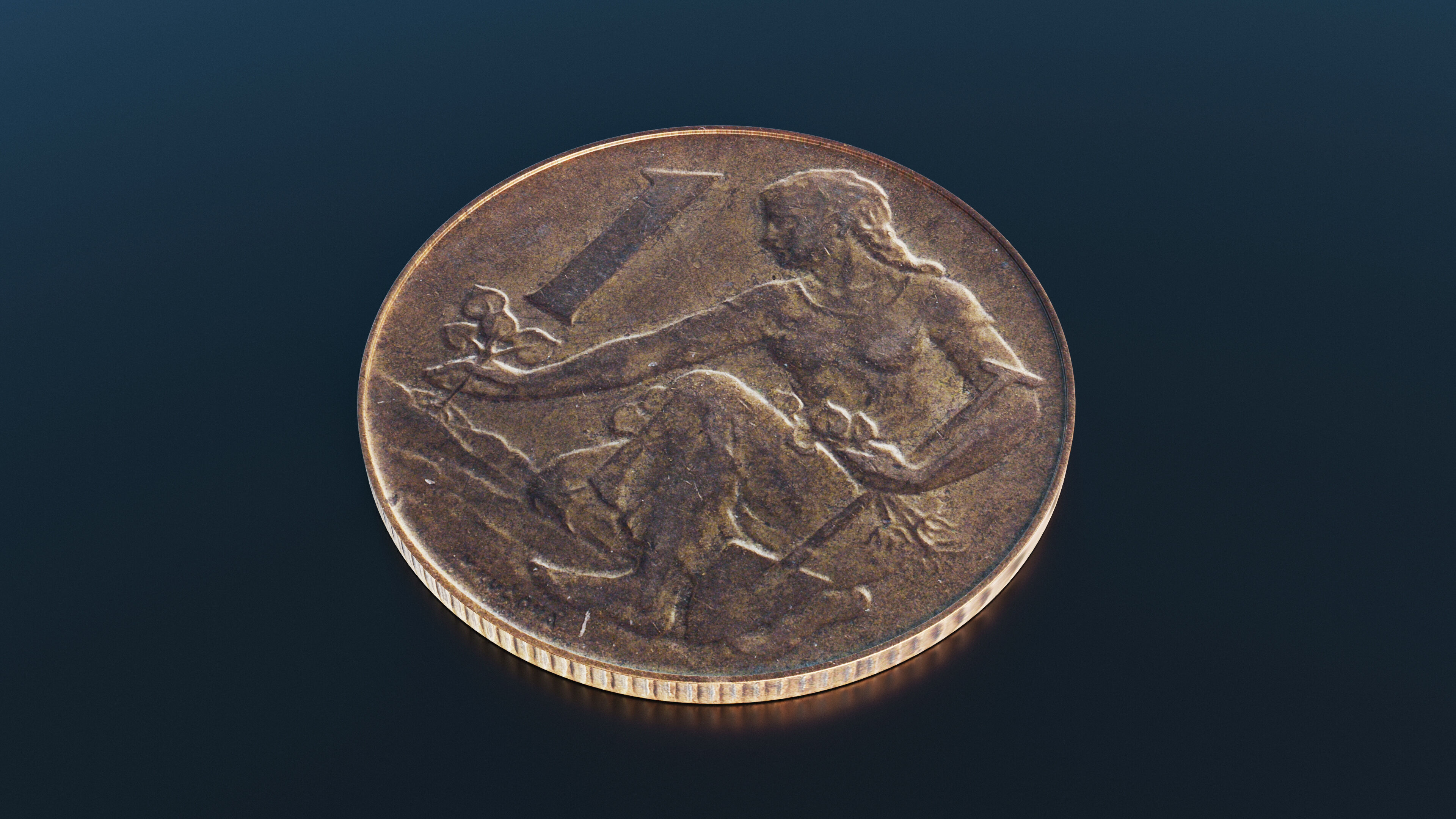 One Koruna coin Low-poly 3D model_3