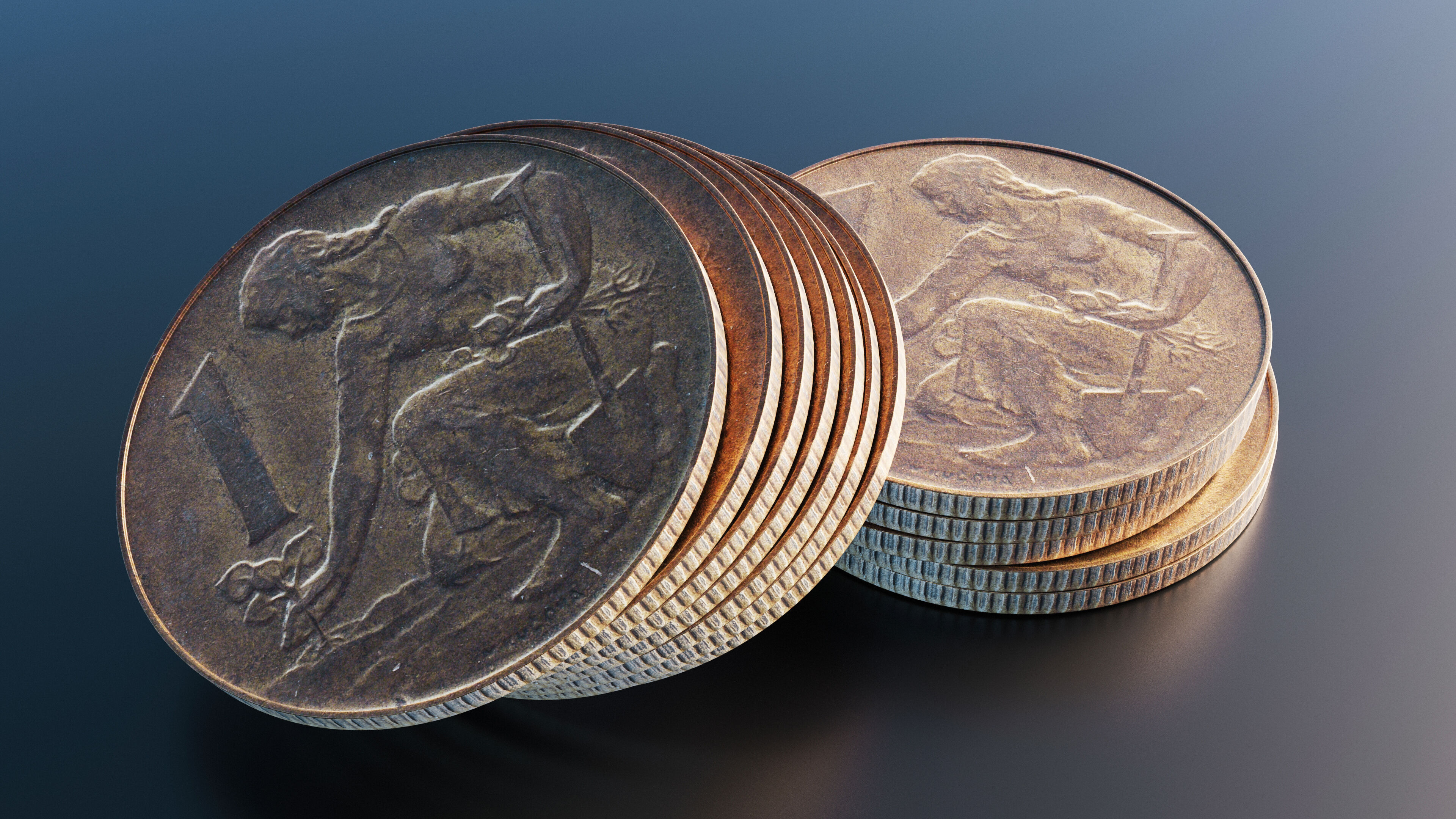 One Koruna coin Low-poly 3D model_8