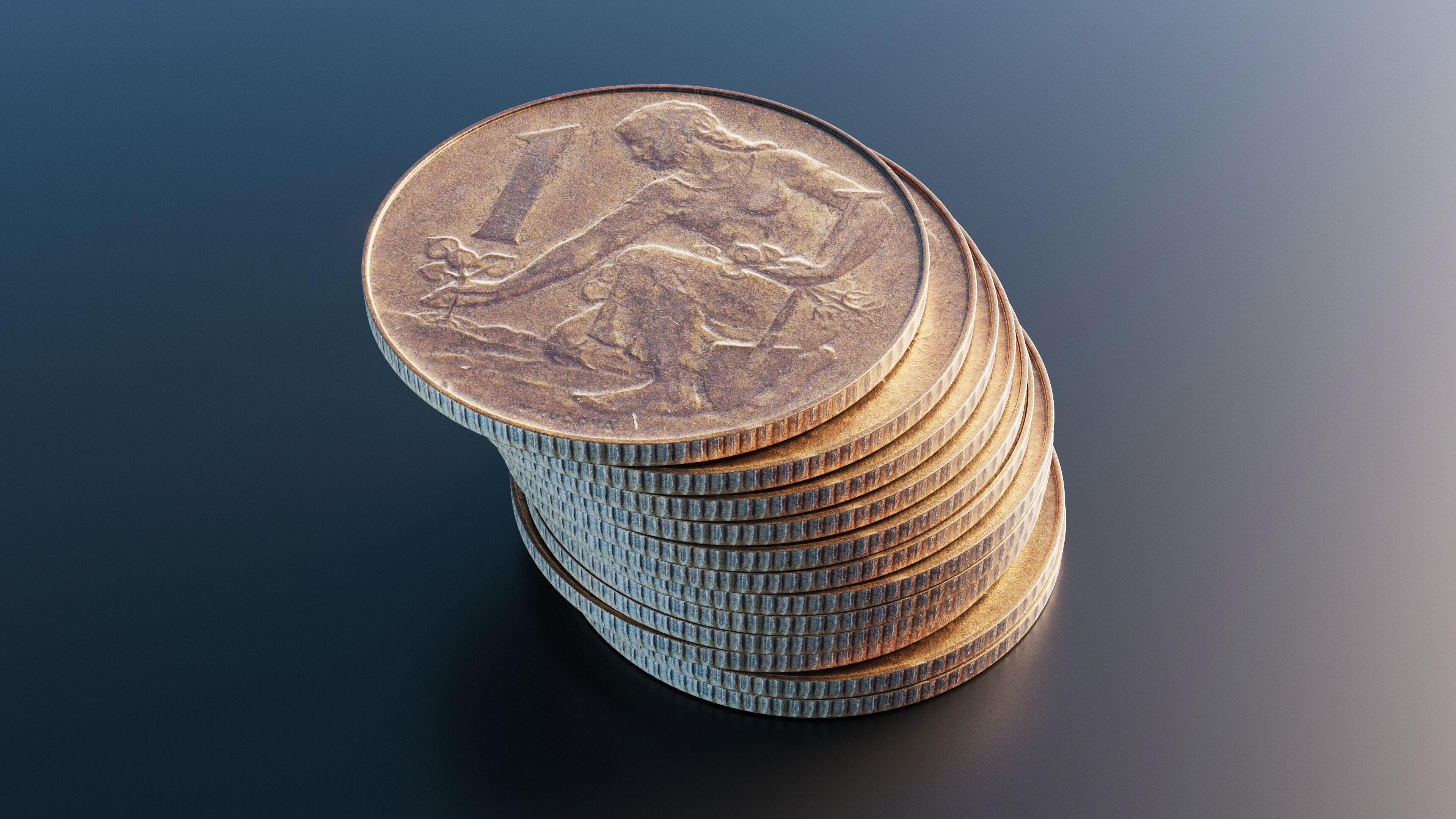 One Koruna coin Low-poly 3D model_6
