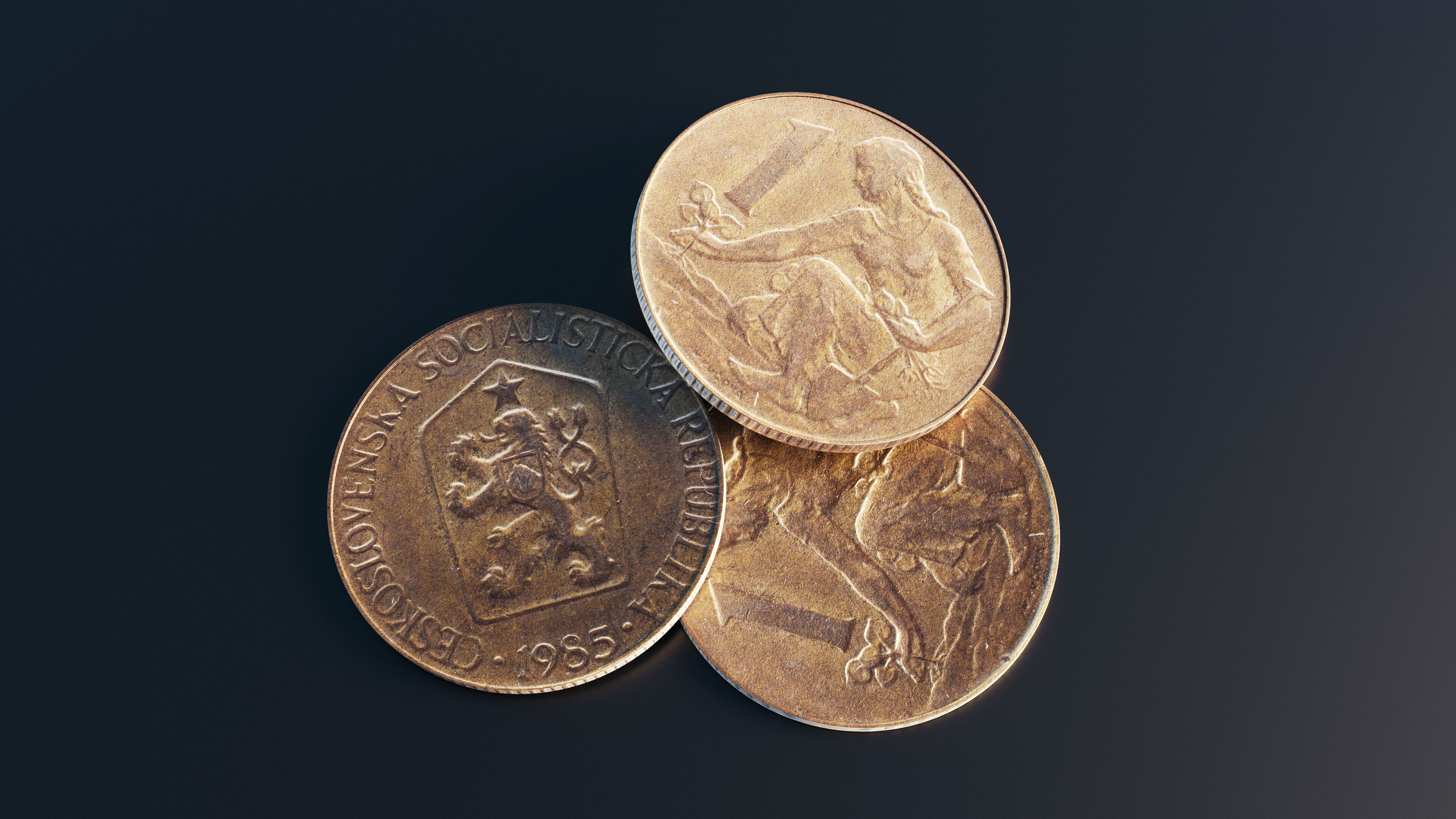 One Koruna coin Low-poly 3D model_10