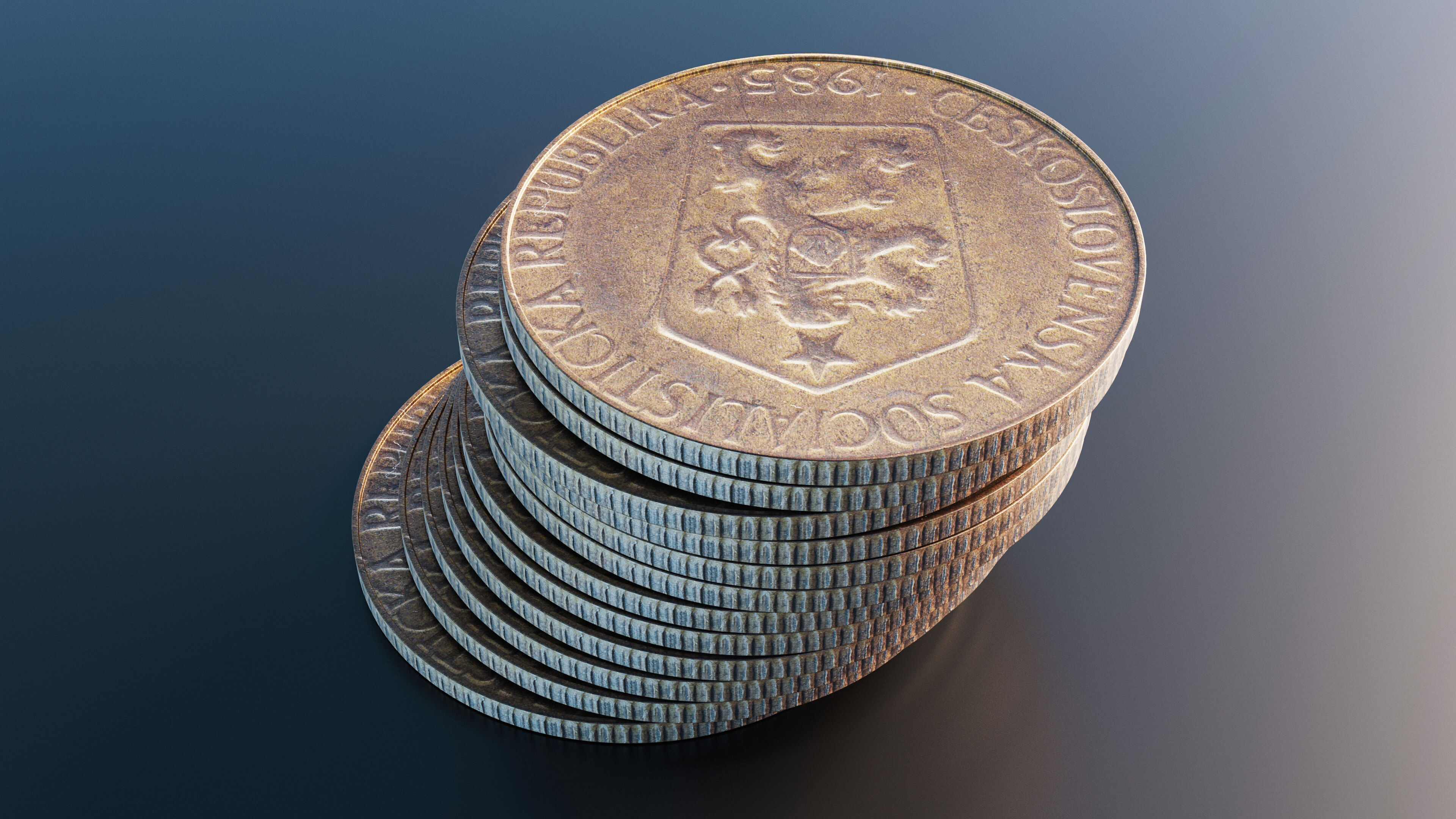 One Koruna coin Low-poly 3D model_5