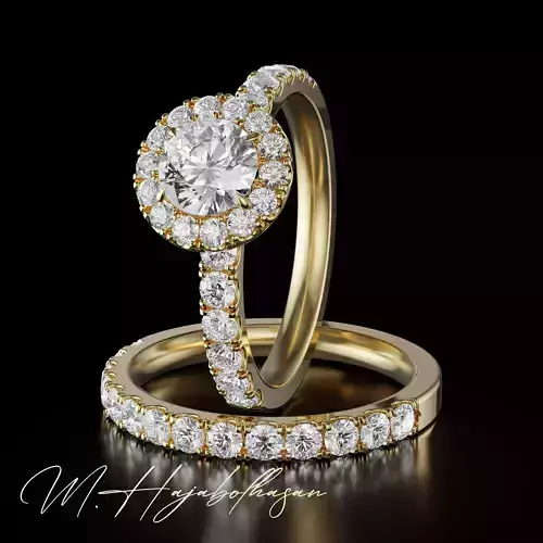 Elegant Diamond Halo Engagement Ring Set 3D print model