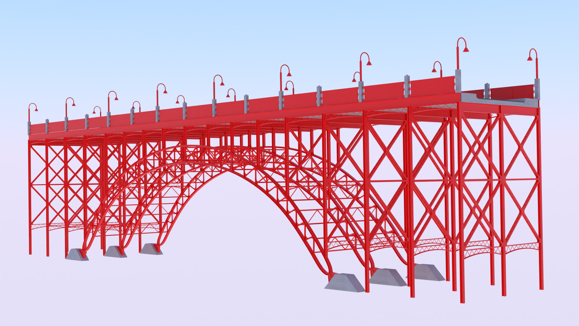 Steel road bridge PBR 3D model_1