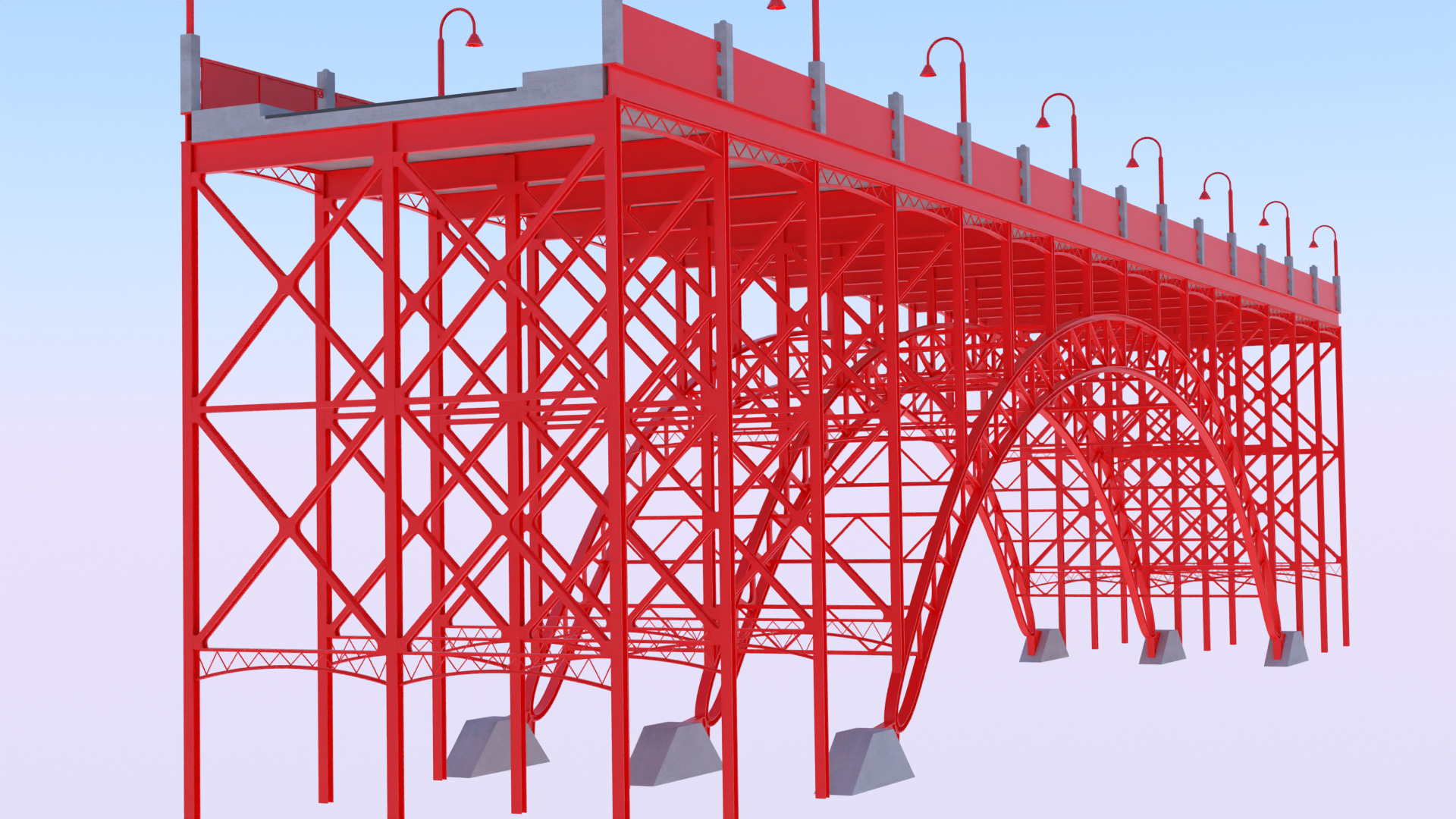 Steel road bridge PBR 3D model_7