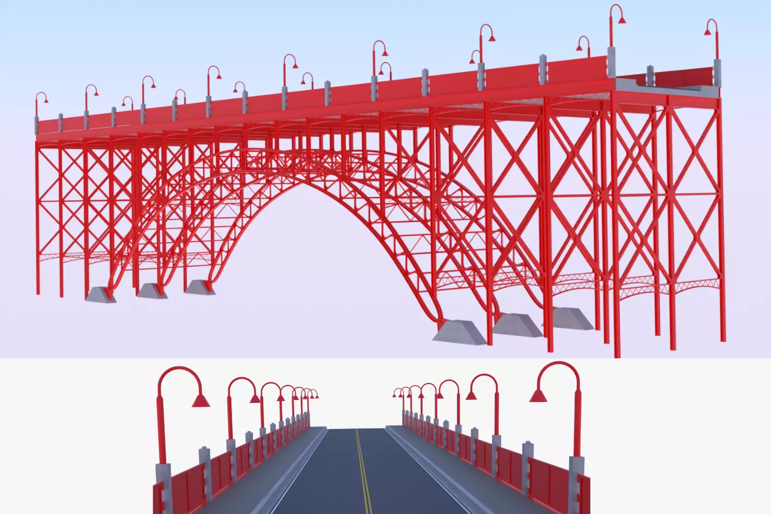Steel road bridge PBR 3D model_0