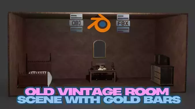 Old Vintage Room Scene with Gold Bars Complete Interior Set Free 3D model