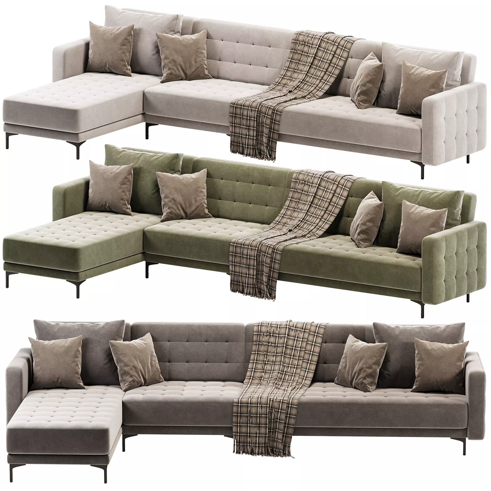 Right Hand Modular Faux Sofa 3D model_0