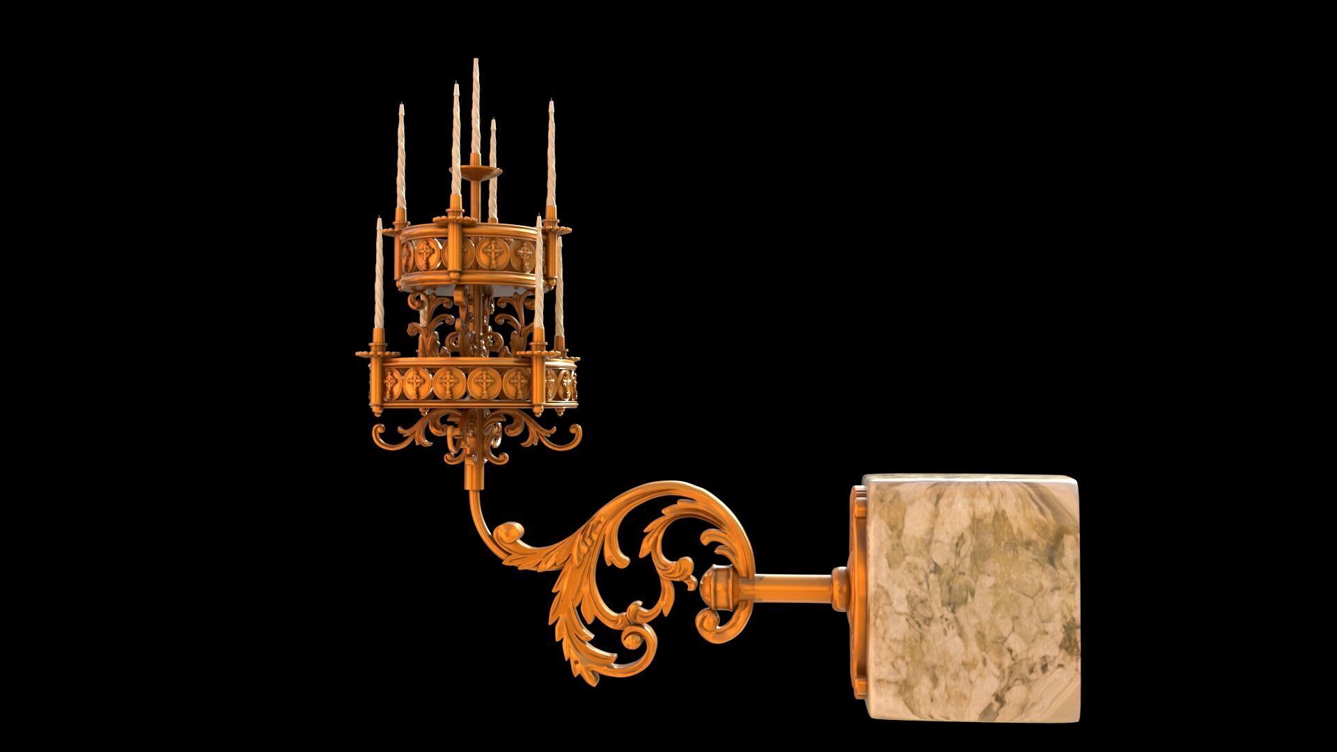 church wall candle light 3D model_1