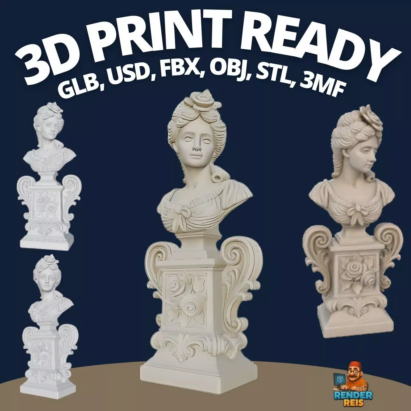 Neoclassical Style Bust 3D Printable Decorative Model 3D print model_0