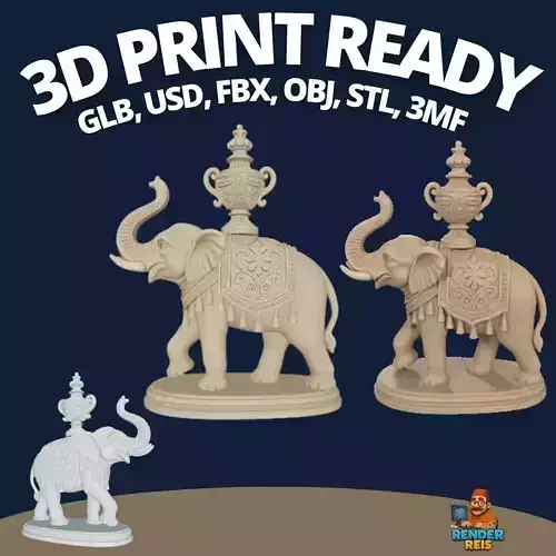 Asia Inspired Decorative Elephant and Vase Sculpture