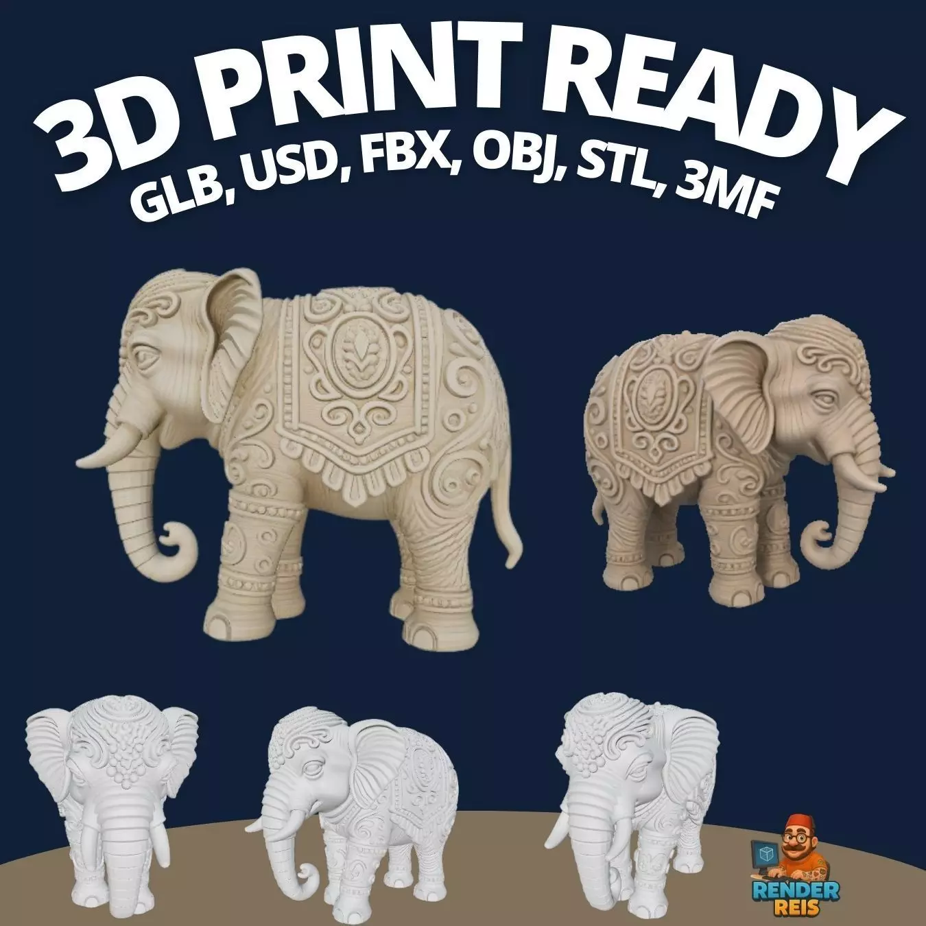 Highly Ornate Indian Style Elephant Statue 3D print model_0