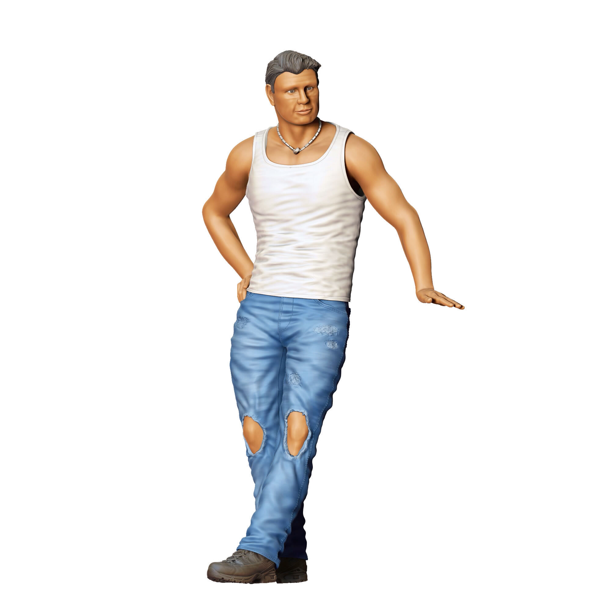 N6 a man leaning on a car 3D print model_1