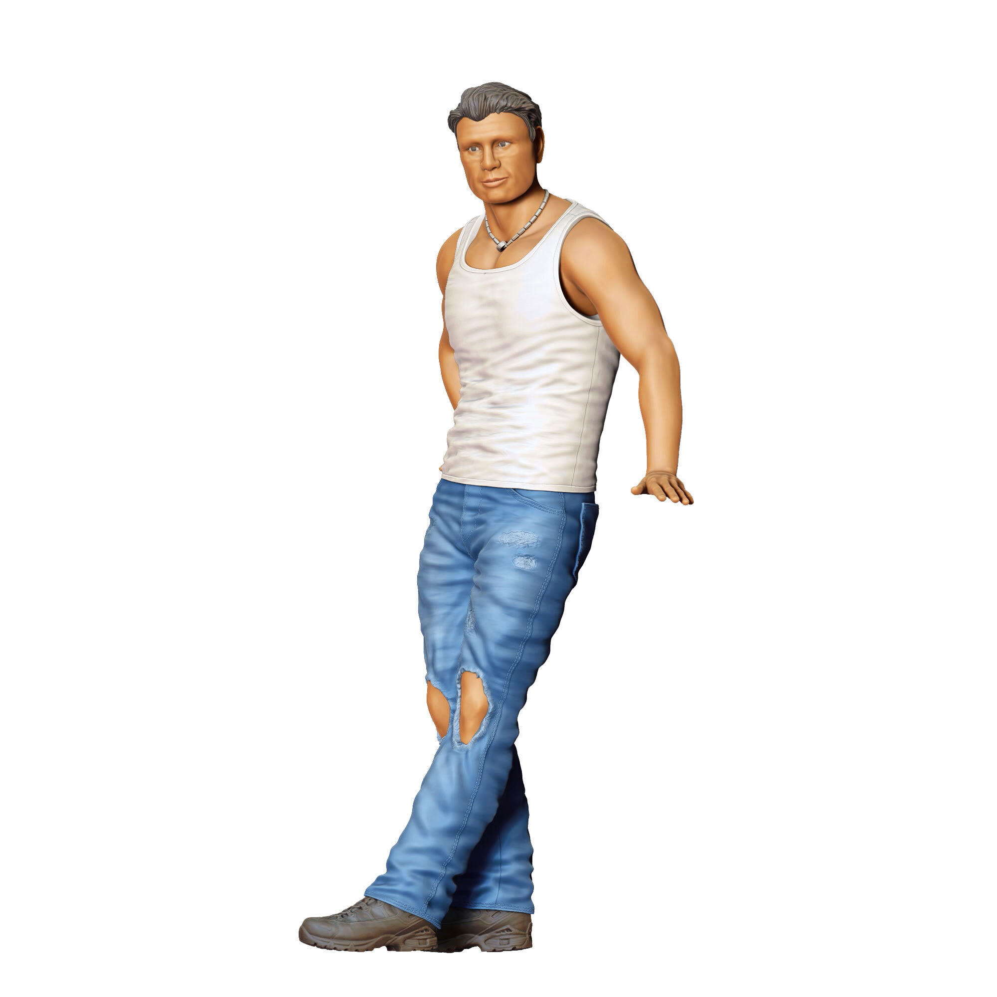 N6 a man leaning on a car 3D print model_23