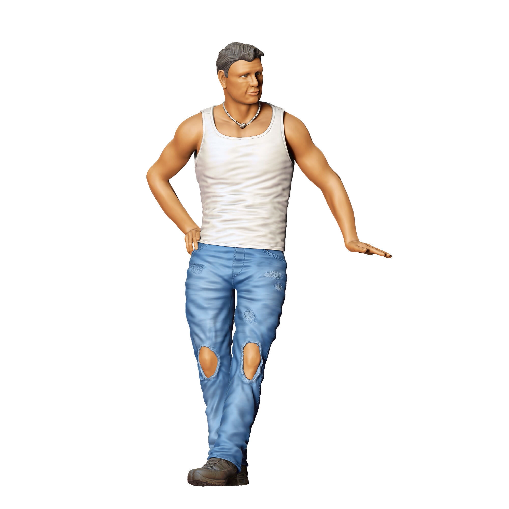 N6 a man leaning on a car 3D print model_2