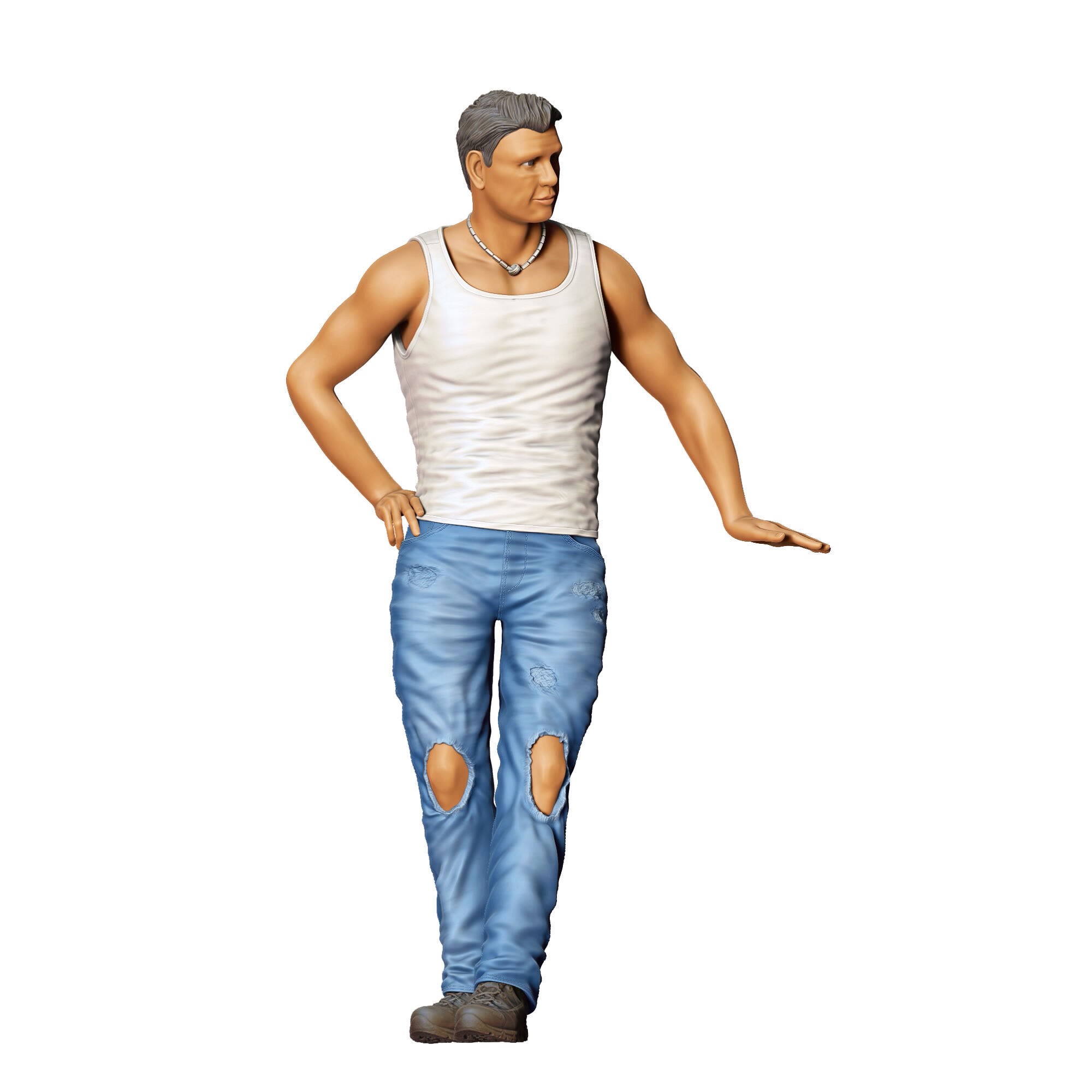 N6 a man leaning on a car 3D print model_3