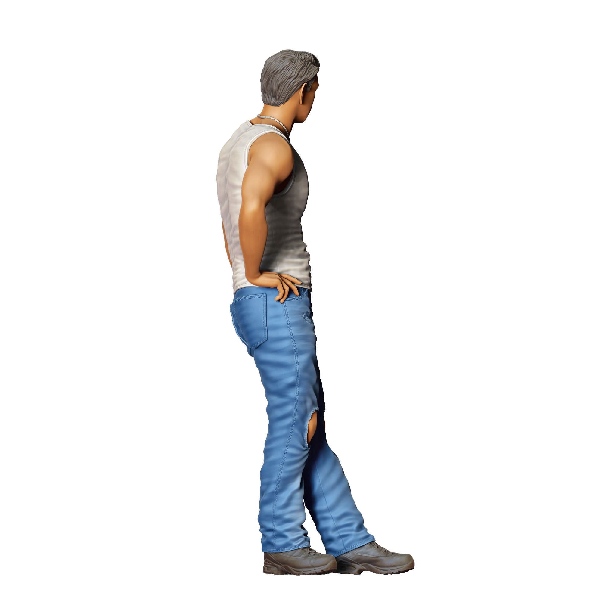 N6 a man leaning on a car 3D print model_9