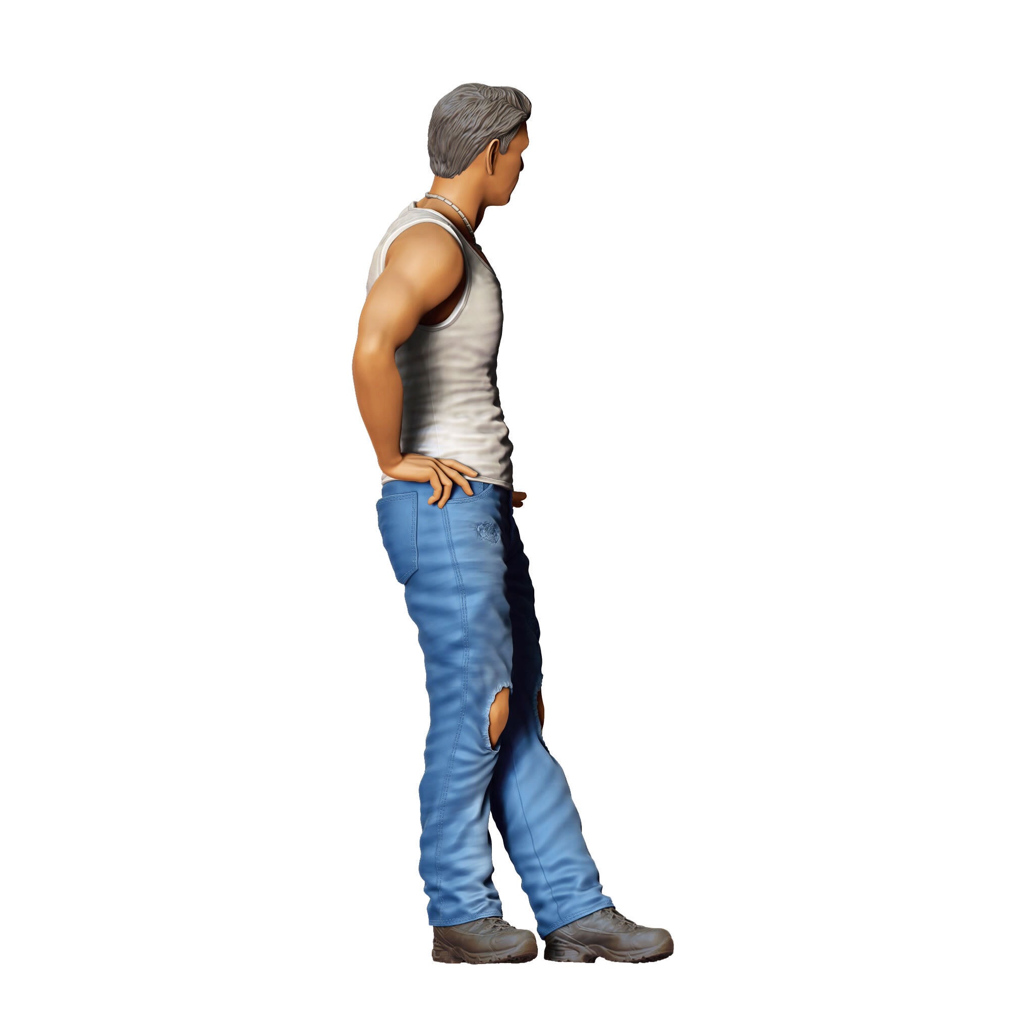 N6 a man leaning on a car 3D print model_8