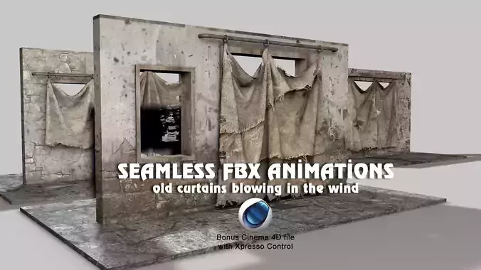 Seamless old curtain animations Low-poly 3D model