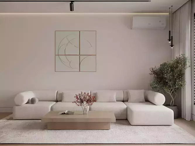 Elegant Minimalist Living Room Modern 3D Interior Design