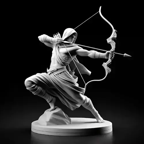 Archer Mid-Shot with bow and arrow Sculpture 3D print model
