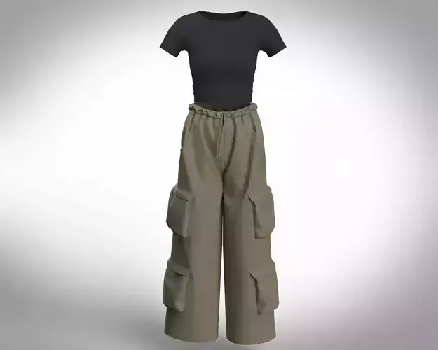 Urban Modern-day Female Fitted Tee and Cargo Set 