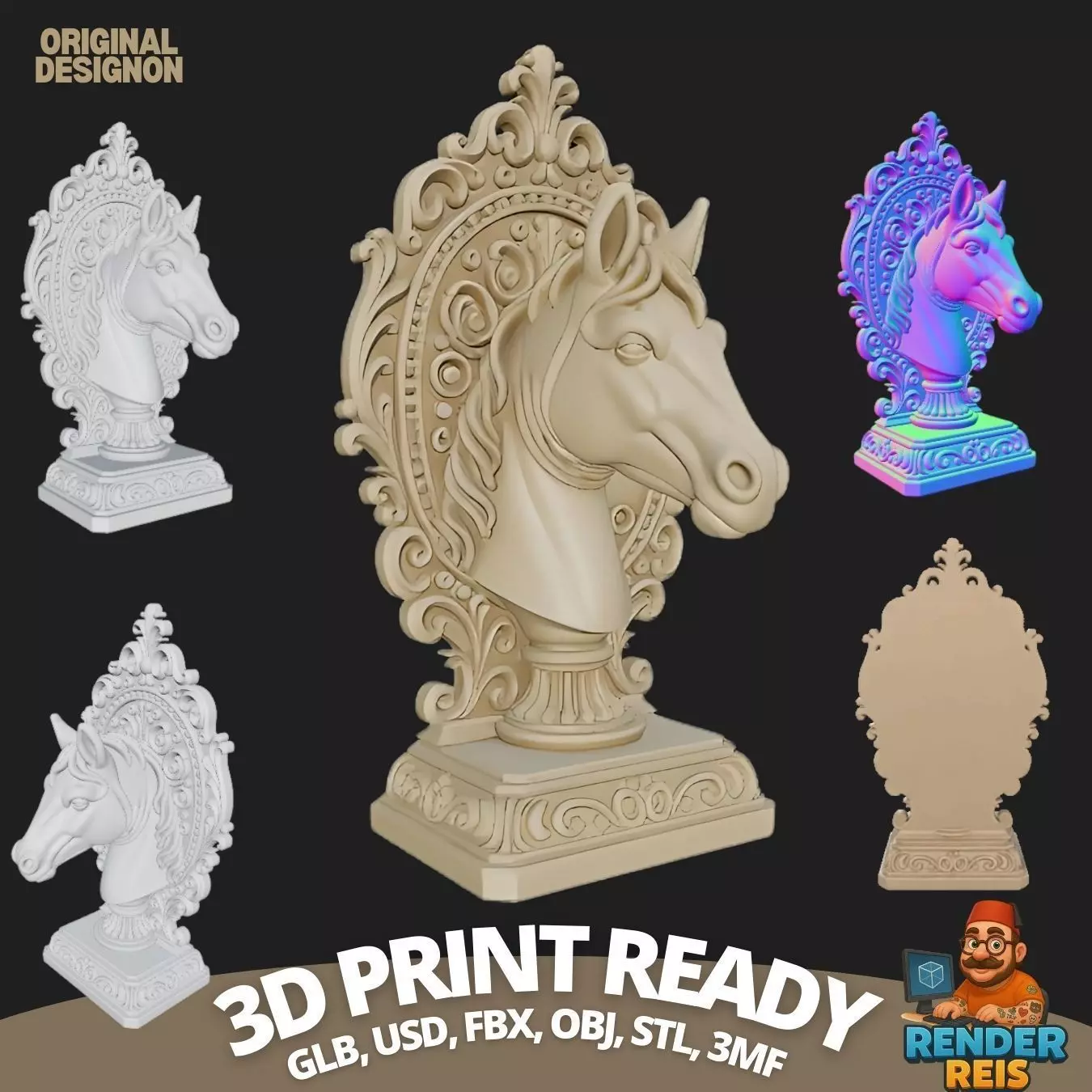 Elegance and Strength in 3D Horse Bust Digital Model 3D print model_0