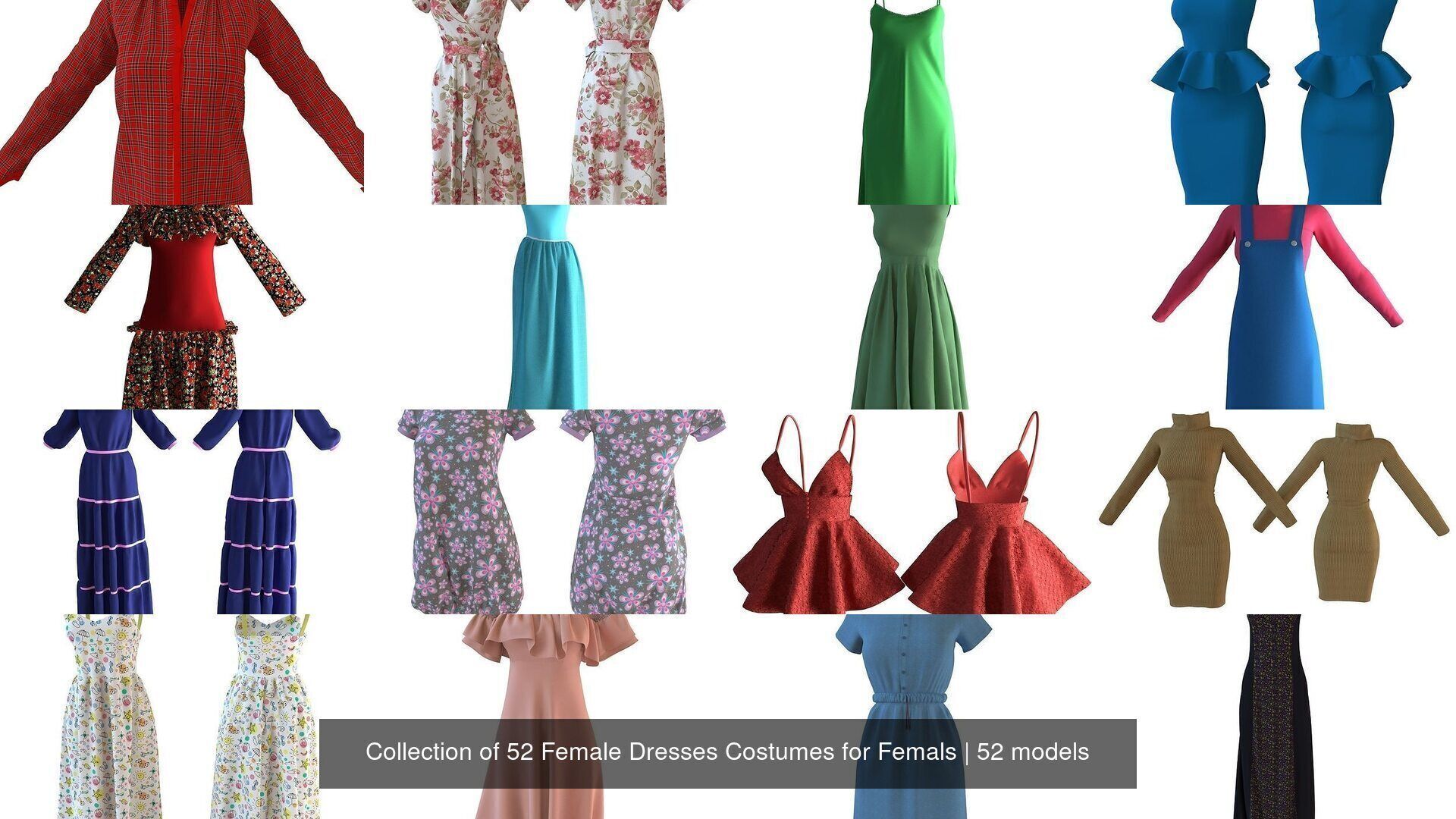 Collection of 52 Female Dresses Costumes for Femals _34