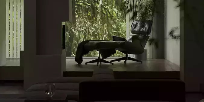 Realistic atmospheric modern villa living room 3D model