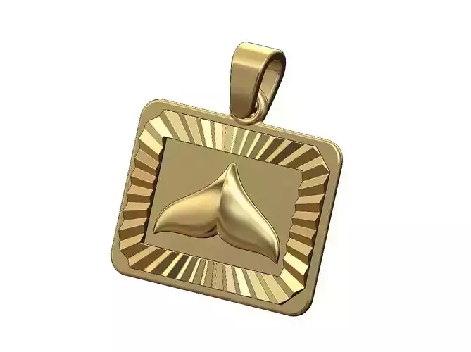 Whale tail landscape faceted sunrays tag pendant charm 3D print model