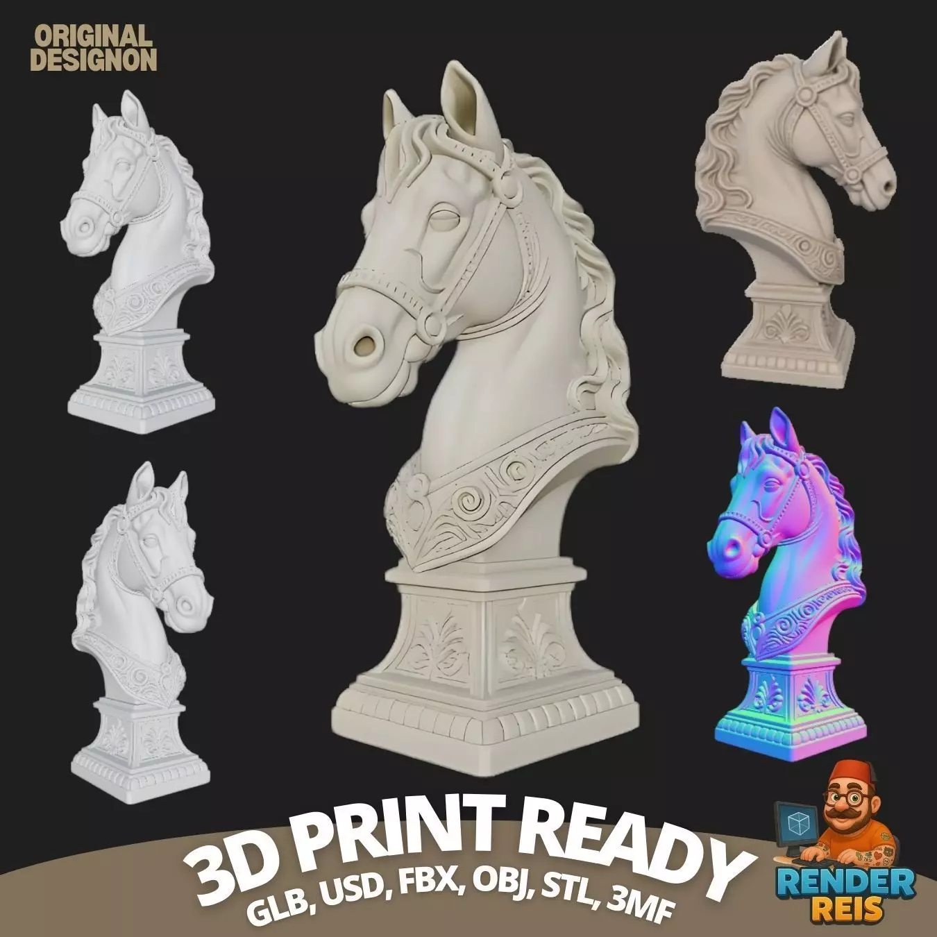 Regal Poise Bridled Horse Bust 2 3D print model_0