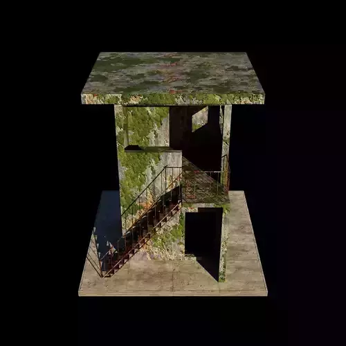 Abandoned Guard Tower with Rusted Metal Stairs