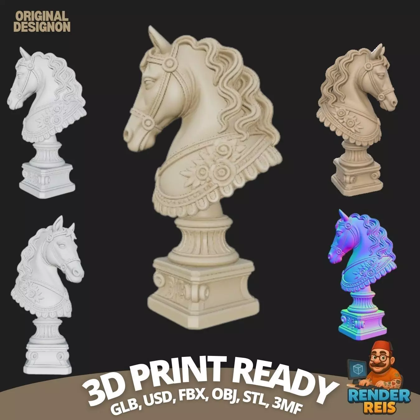 Romantic Touch Rose Adorned Horse Bust 3D Model 3D print model