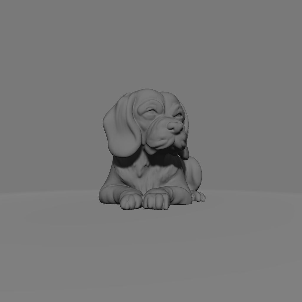 Beagle sitting Dog Statue 3D print model_4