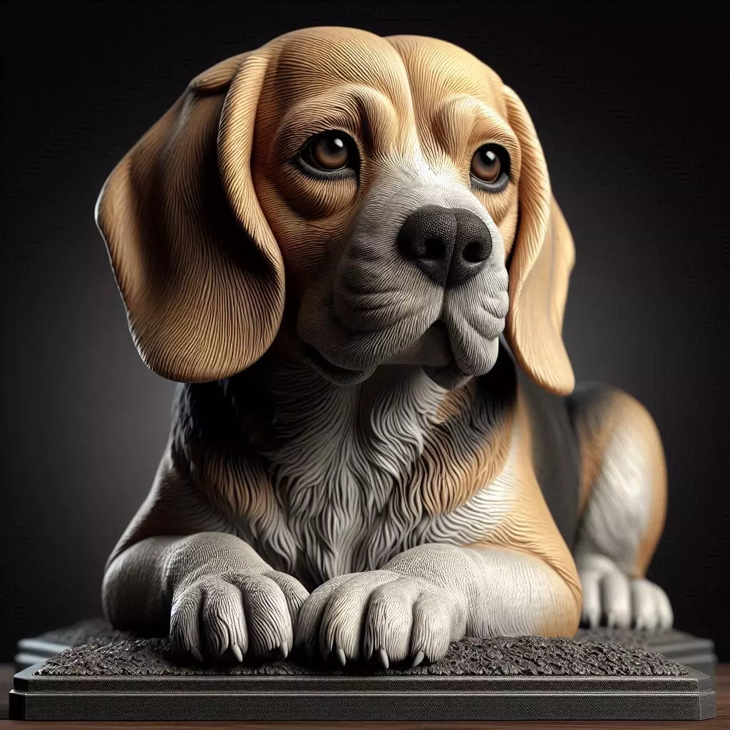 Beagle sitting Dog Statue 3D print model_0
