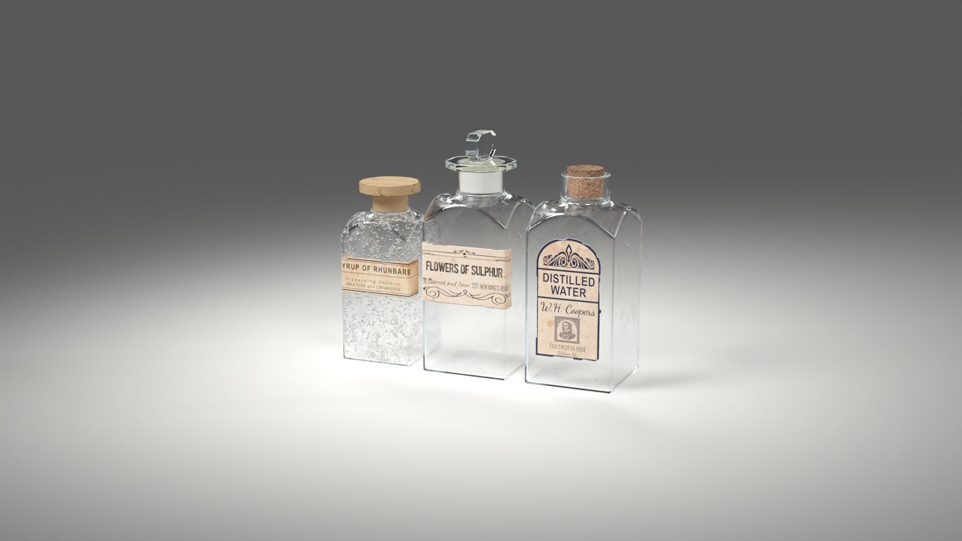 Old Apothecary Medicine Bottles Low-poly 3D model_7