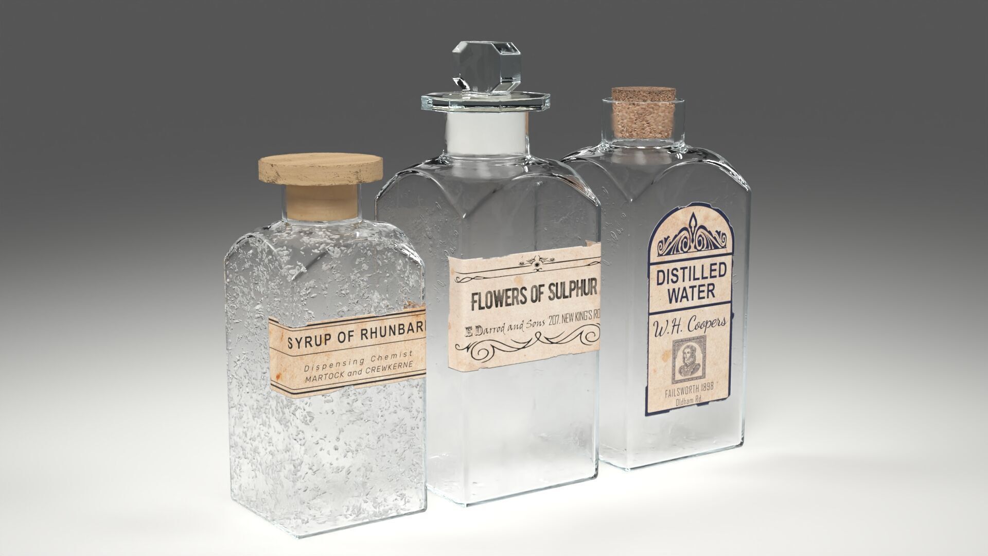 Old Apothecary Medicine Bottles Low-poly 3D model_3