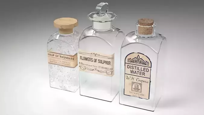 Old Apothecary Medicine Bottles Low-poly 3D model