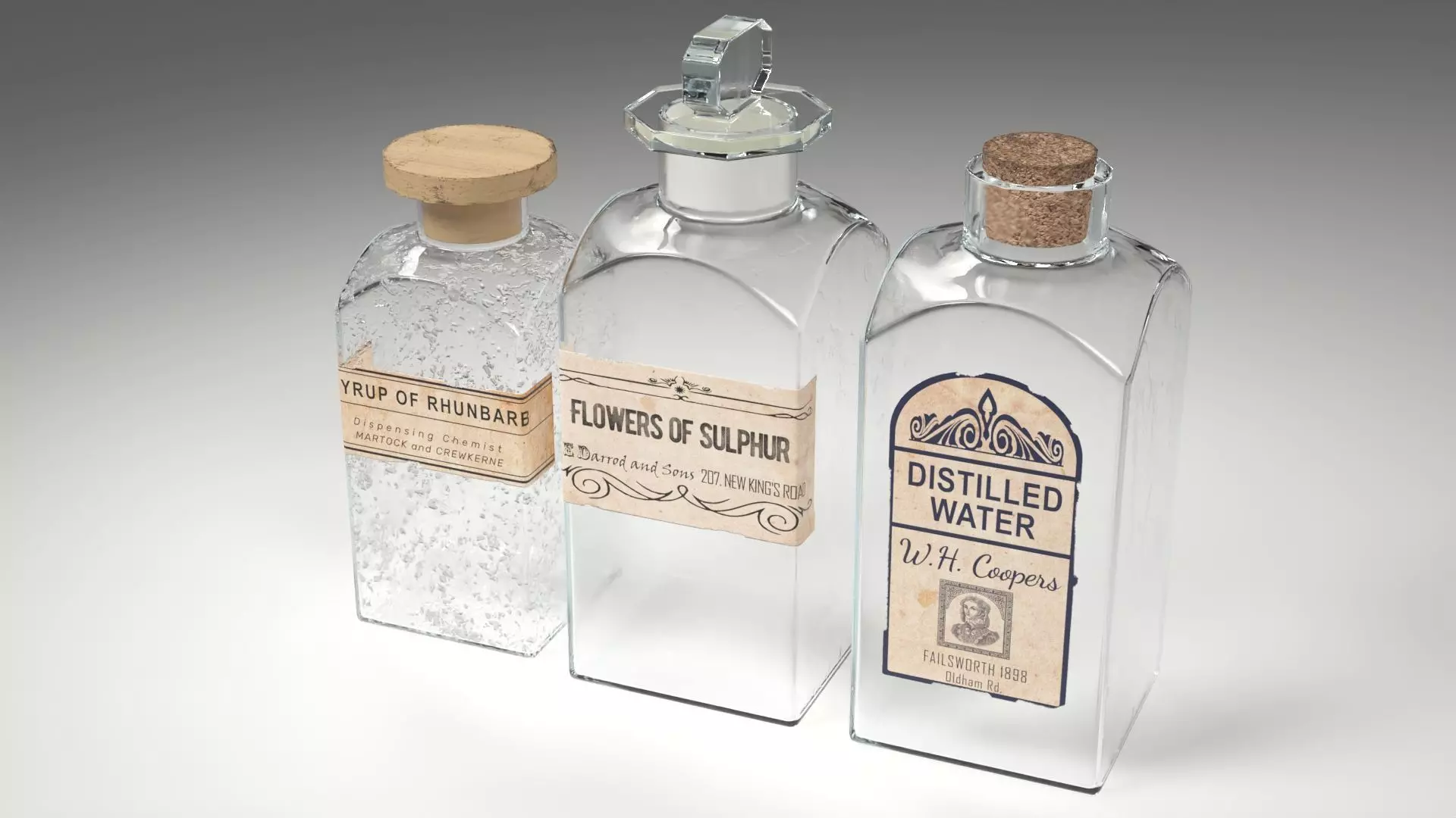 Old Apothecary Medicine Bottles Low-poly 3D model_0