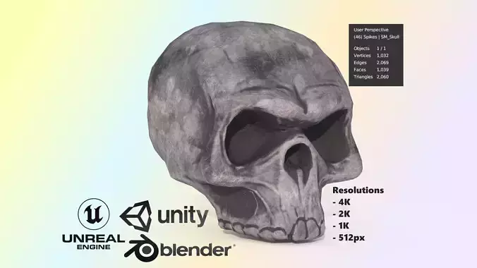Realistic Human Skull Game-Ready Low-Poly PBR 3D Model