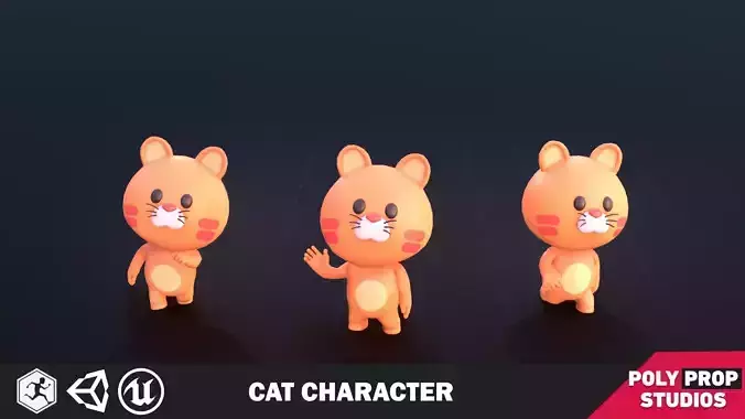 Funny Cat Character Lowpoly Low-poly 3D model
