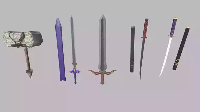Sword and Hammer Item with PBR Textures Free low-poly 3D model