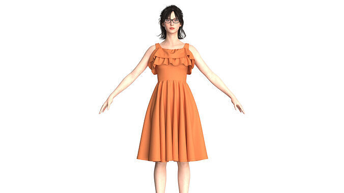 Girls Midi Dress V3 3D model