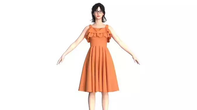 Girls Midi Dress V3 3D model