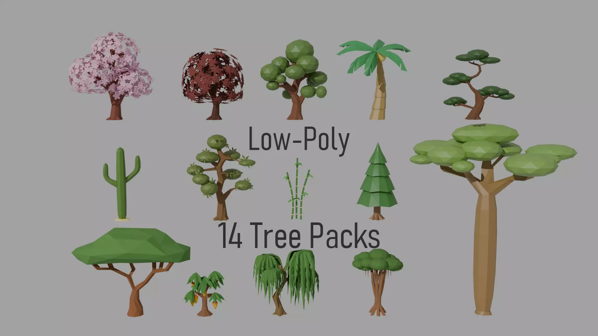Low poly Tree Pack - 14 Species  Low-poly 3D model_0