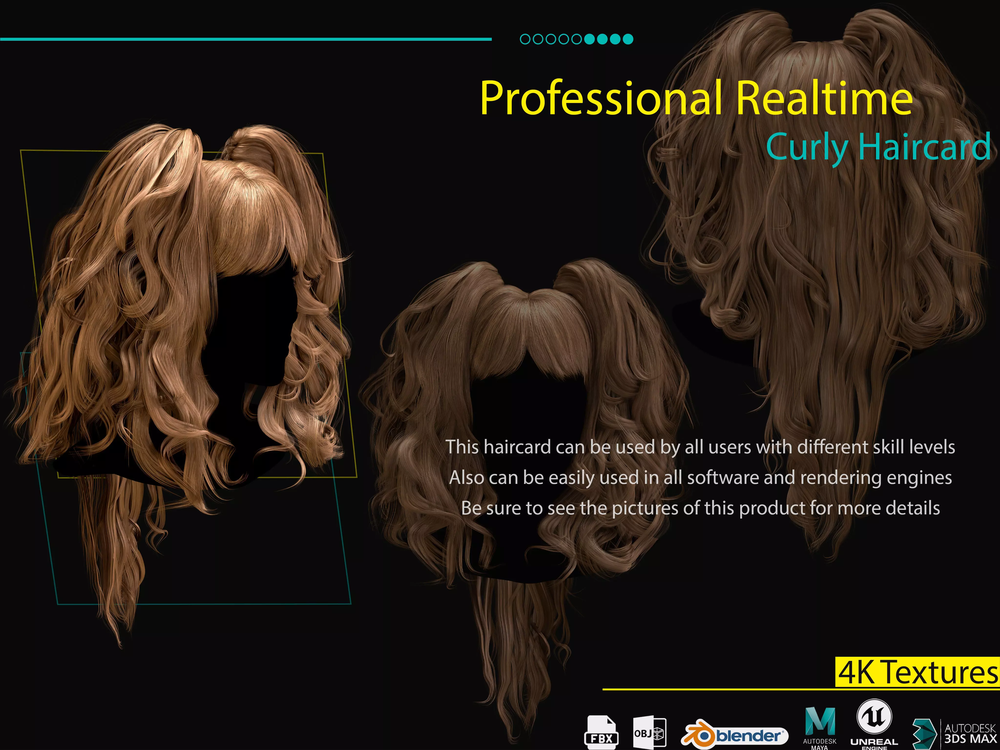 Professional Realtime Curly Haircard Low-poly 3D model