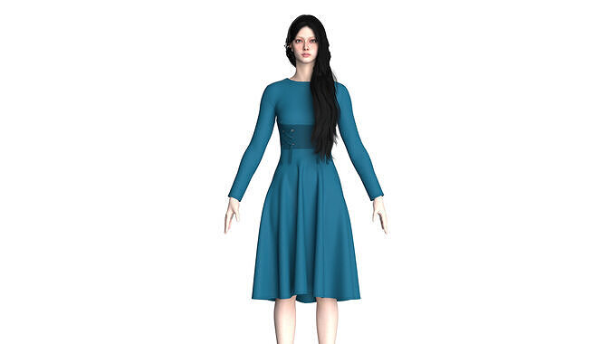 Girls Midi Dress V4 3D model