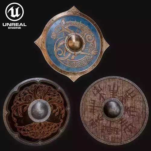 Viking Shields Low Poly Unreal Engine ready AC Valhalla